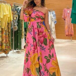 FARM Rio One Shoulder Pink Floral Dress Size M